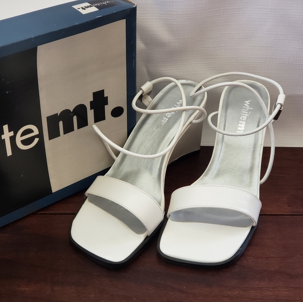 Whitemt. White strappy wedge heel. New